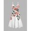 Vacation Dress Watercolor Peony Floral Leaf Print Cut Out Plunging Neck Tiered Flowy Dress - Blanc XXL | US 14
