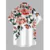 Men's Vacation Shirt Watercolor Peony Floral Leaf Print Button Up Shirt - Blanc 5XL