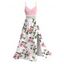 Vacation Dress Watercolor Pink Peony Floral Print Lace Hollow Out Slit Dress - Rose XXXXXL | US 20