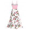Vacation Dress Watercolor Pink Peony Floral Print Lace Hollow Out Slit Dress - Rose XXXXXL | US 20