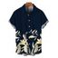 Men's Vacation Shirt Golden Lily Floral Print Button Up Shirt - Bleu de Minuit 5XL