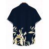 Men's Vacation Shirt Golden Lily Floral Print Button Up Shirt - Bleu de Minuit 5XL