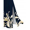 Vacation Dress Golden Lily Floral Print Lace Hollow Out Spaghetti Strap Slit Dress - Bleu de Minuit XXXXXL | US 20