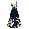 Vacation Dress Golden Lily Floral Print Lace Hollow Out Spaghetti Strap Slit Dress - Bleu de Minuit XXXXXL | US 20