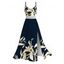 Vacation Dress Golden Lily Floral Print Lace Hollow Out Spaghetti Strap Slit Dress - Bleu de Minuit XXXXXL | US 20