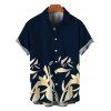 Hawaiian Vacation Couple Outfit Golden Lily Floral Print Lace Hollow Out Spaghetti Strap Slit Dress and Shirt Set - Bleu de Minuit S | US 4