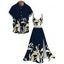 Hawaiian Vacation Couple Outfit Golden Lily Floral Print Lace Hollow Out Spaghetti Strap Slit Dress and Shirt Set - Bleu de Minuit S | US 4