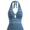 Bohemian Vacation Crochet Dress Zig Zag Geometric Print Cut Out Open Back Halter Mini Dress - Bleu XL | US 12