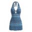 Bohemian Vacation Crochet Dress Zig Zag Geometric Print Cut Out Open Back Halter Mini Dress - Bleu XL | US 12