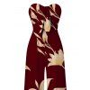 Vacation Jumpsuit Golden Hand‑Drawn Orchid Floral Print Pocket Off the Shoulder Jumpsuit - Rouge foncé XXL | US 14