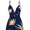 Vacation Dress Lily Floral Print Cut Out Plunging Neck Tired Flowy Dress - Bleu de Minuit XXL | US 14