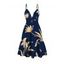 Vacation Dress Lily Floral Print Cut Out Plunging Neck Tired Flowy Dress - Bleu de Minuit XXL | US 14
