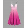 Vacation Dress Ombre Print Cut Out Tired Plunging Neck Flowy Dress - Rose Vif XXL | US 14