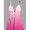 Vacation Dress Ombre Print Cut Out Tired Plunging Neck Flowy Dress - Rose Vif XXL | US 14