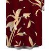 Men's Vacation Shirt Golden Hand‑Drawn Orchid Floral Print Button Up Shirt - Rouge foncé 5XL