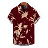 Men's Vacation Shirt Golden Hand‑Drawn Orchid Floral Print Button Up Shirt - Rouge foncé 5XL