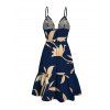 Vacation Couple Outfit Lily Floral Print Cut Out Plunging Neck Tired Flowy Dress and Shirt Set - Bleu de Minuit S | US 4