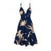 Vacation Couple Outfit Lily Floral Print Cut Out Plunging Neck Tired Flowy Dress and Shirt Set - Bleu de Minuit S | US 4