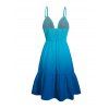 Vacation Dress Ombre Print Cut Out Tired Plunging Neck Flowy Dress - Bleu XXL | US 14
