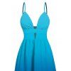 Vacation Dress Ombre Print Cut Out Tired Plunging Neck Flowy Dress - Bleu XXL | US 14