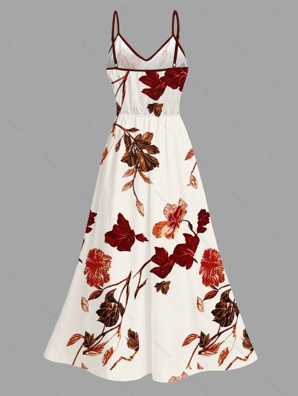 Vacation Dress Gradient Autumn Leaf Pattern Lace Hollow Out Slit Dress - Abricot XXXXXL | US 20