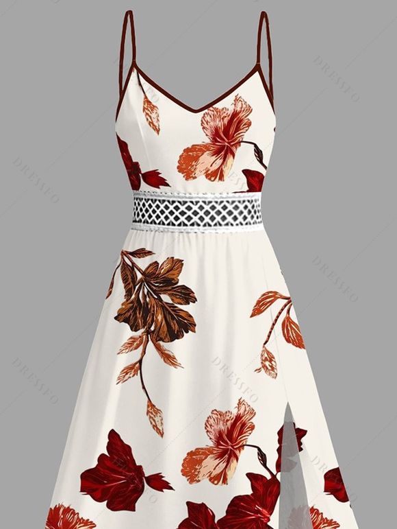 Vacation Dress Gradient Autumn Leaf Pattern Lace Hollow Out Slit Dress - Abricot XXXXXL | US 20