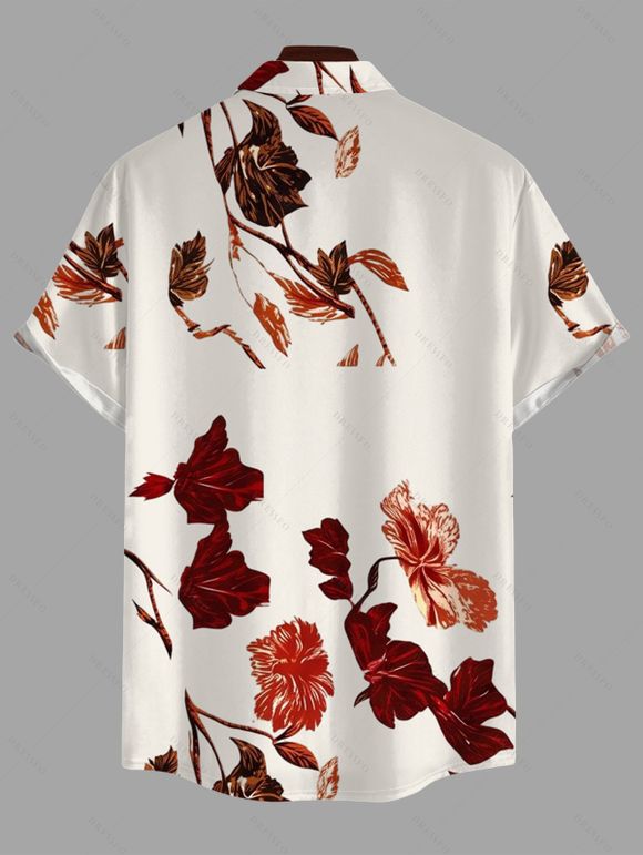 Vacation Couple Outfit Gradient Autumn Leaf Pattern Lace Hollow Out Slit Dress and Shirt Set - Abricot S | US 4