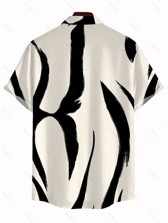 Men's Vacation Shirt Contrast Color Ink Wash Irregular Brush Stroke Print Button Up Shirt - Noir 5XL