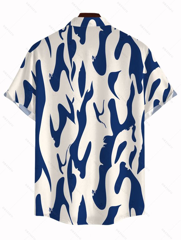 Men's Vacation Shirt Contrast Color Ink Wash Irregular Brush Stroke Print Button Up Shirt - Bleu profond 5XL