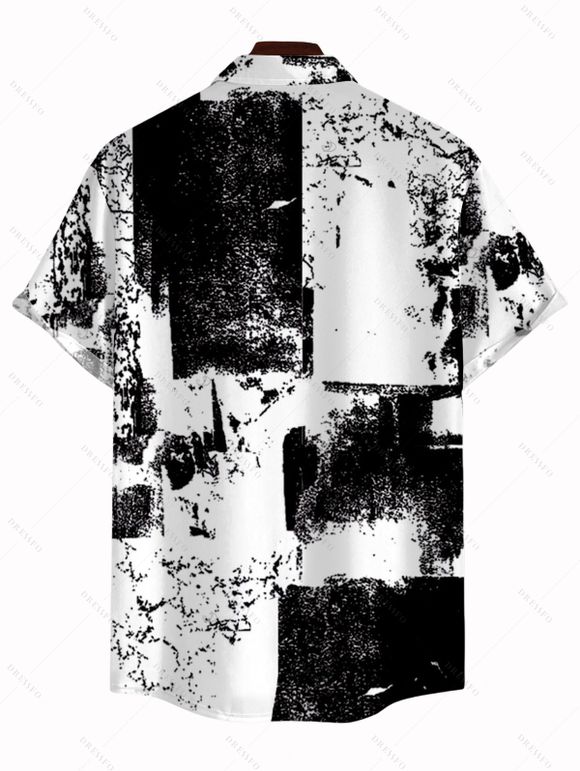 Men's Vacation Shirt Monochrome Distressed Ink Geometric Print Button Up Shirt - Noir 5XL