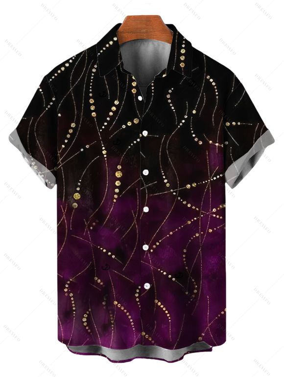 Vacation Couple Outfit Ombre Rhinestone Curve Line Print Spaghetti Strap Bodycon Dress and Shirt Set - Noir S | US 4
