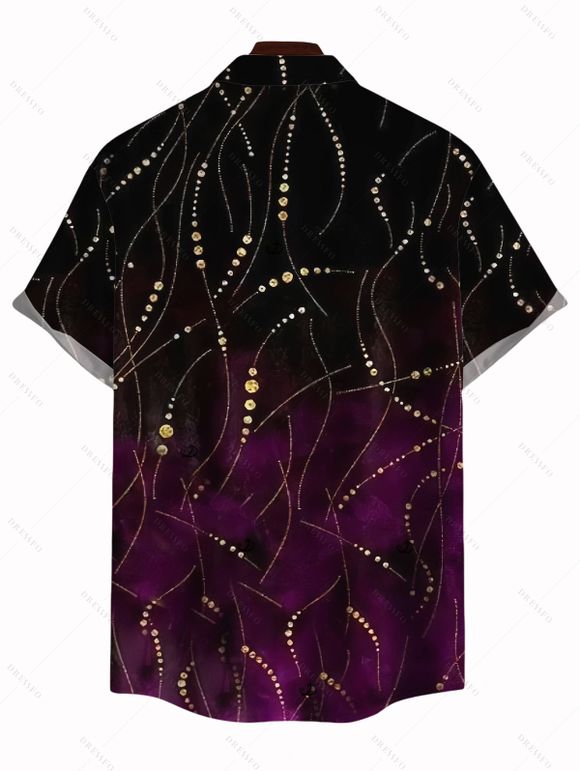 Vacation Couple Outfit Ombre Rhinestone Curve Line Print Spaghetti Strap Bodycon Dress and Shirt Set - Noir S | US 4