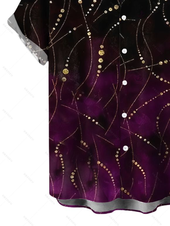 Vacation Couple Outfit Ombre Rhinestone Curve Line Print Spaghetti Strap Bodycon Dress and Shirt Set - Noir S | US 4