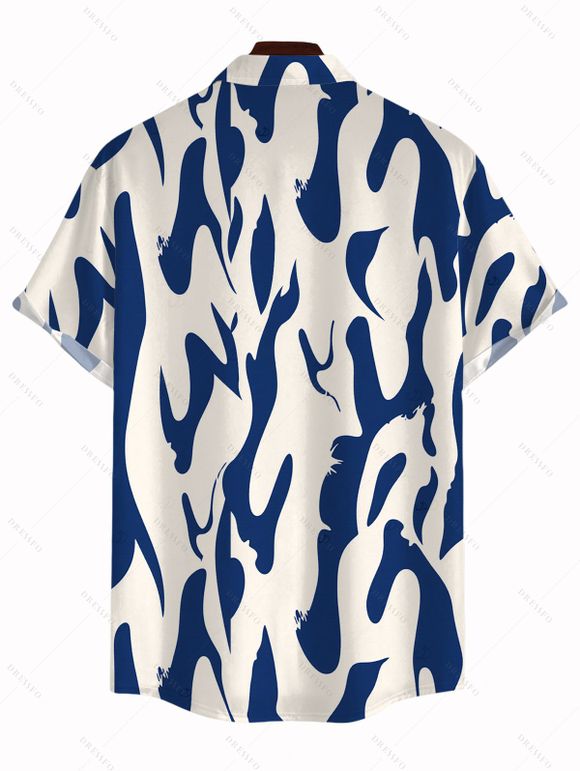 Vacation Couple Outfit Contrast Color Ink Wash Irregular Brush Stroke Print Spaghetti Strap Bodycon Dress and Shirt Set - Bleu profond S | US 4