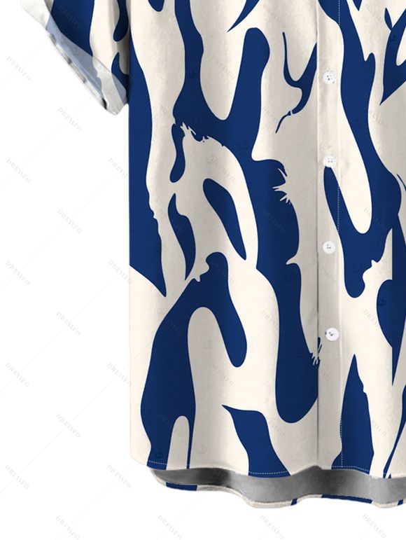 Vacation Couple Outfit Contrast Color Ink Wash Irregular Brush Stroke Print Spaghetti Strap Bodycon Dress and Shirt Set - Bleu profond S | US 4