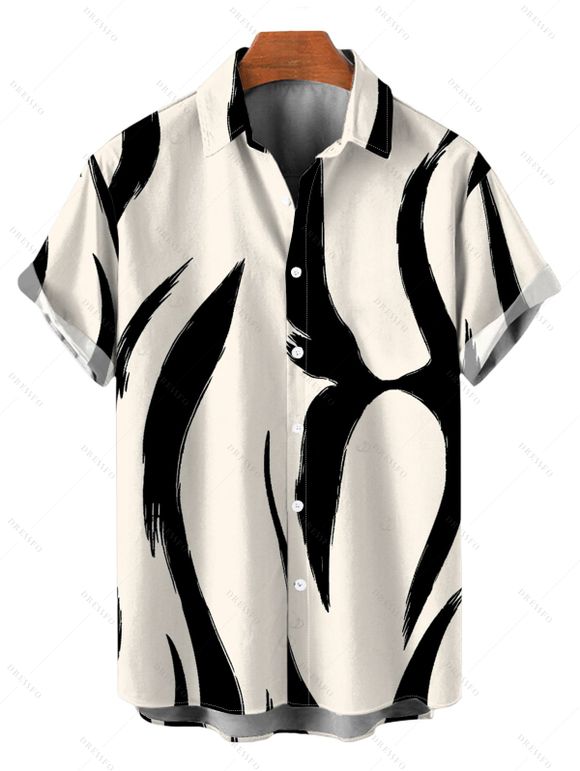 Vacation Couple Outfit Contrast Color Ink Wash Irregular Brush Stroke Print Spaghetti Strap Bodycon Dress and Shirt Set - Noir S | US 4