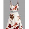 Vacation Dress Gradient Autumn Leaf Pattern Lace Hollow Out Slit Dress - Abricot XXXXL | US 18