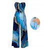 Vacation Jumpsuit Colorblock Marbled Sequined Printed Bowknot Pocket Off the Shoulder Jumpsuit - Bleu XL | US 12