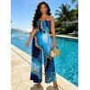 Vacation Jumpsuit Colorblock Marbled Sequined Printed Bowknot Pocket Off the Shoulder Jumpsuit - Bleu L | US 8-10