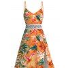 Vacation for Beach Dress Tropical Hibiscus Floral Monstera Leaf Print Lace Hollow Out Slit Dress - Orange S | US 4