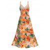 Vacation for Beach Dress Tropical Hibiscus Floral Monstera Leaf Print Lace Hollow Out Slit Dress - Orange XXL | US 14