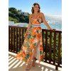 Vacation for Beach Dress Tropical Hibiscus Floral Monstera Leaf Print Lace Hollow Out Slit Dress - Orange XXXL | US 16