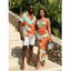 Vacation Couple Outfit Colorblock Hibiscus Floral Print Spaghetti Strap Bodycon Dress and Shirt Set - ORANGE S | US 4