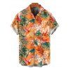 Vacation for Beach Couple Outfit Tropical Hibiscus Floral Monstera Leaf Print Lace Hollow Out Slit Dress and Shirt Set - Orange S | US 4