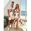 Vacation Couple Outfit Gradient Autumn Leaf Pattern Lace Hollow Out Slit Dress and Shirt Set - Abricot S | US 4