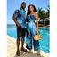 Vacation Couple Outfit Colorblock Marbled Sequined Printed Bowknot Pocket Off the Shoulder Jumpsuit and Shirt Set - Bleu S | US 4