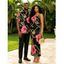 Vacation Couple Outfit Gold Chain Tropical Hibiscus Floral Palm Leaf Print Spaghetti Strap Bodycon Dress and Shirt Set - Noir S | US 4