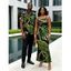 Beach Vacation Couple Outfit Golden Chain Monstera Leaf Print Spaghetti Strap Bodycon Maxi Dress and Shirt Set - Noir S | US 4