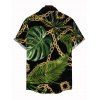 Beach Vacation Couple Outfit Golden Chain Monstera Leaf Print Spaghetti Strap Bodycon Maxi Dress and Shirt Set - Noir S | US 4