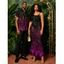 Vacation Couple Outfit Ombre Rhinestone Curve Line Print Spaghetti Strap Bodycon Dress and Shirt Set - Noir S | US 4